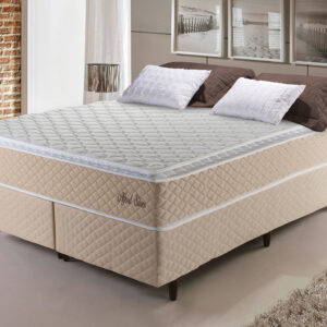 Conjunto Cama Box King Size Alford 193x203x66 Bege Molas Ensacadas